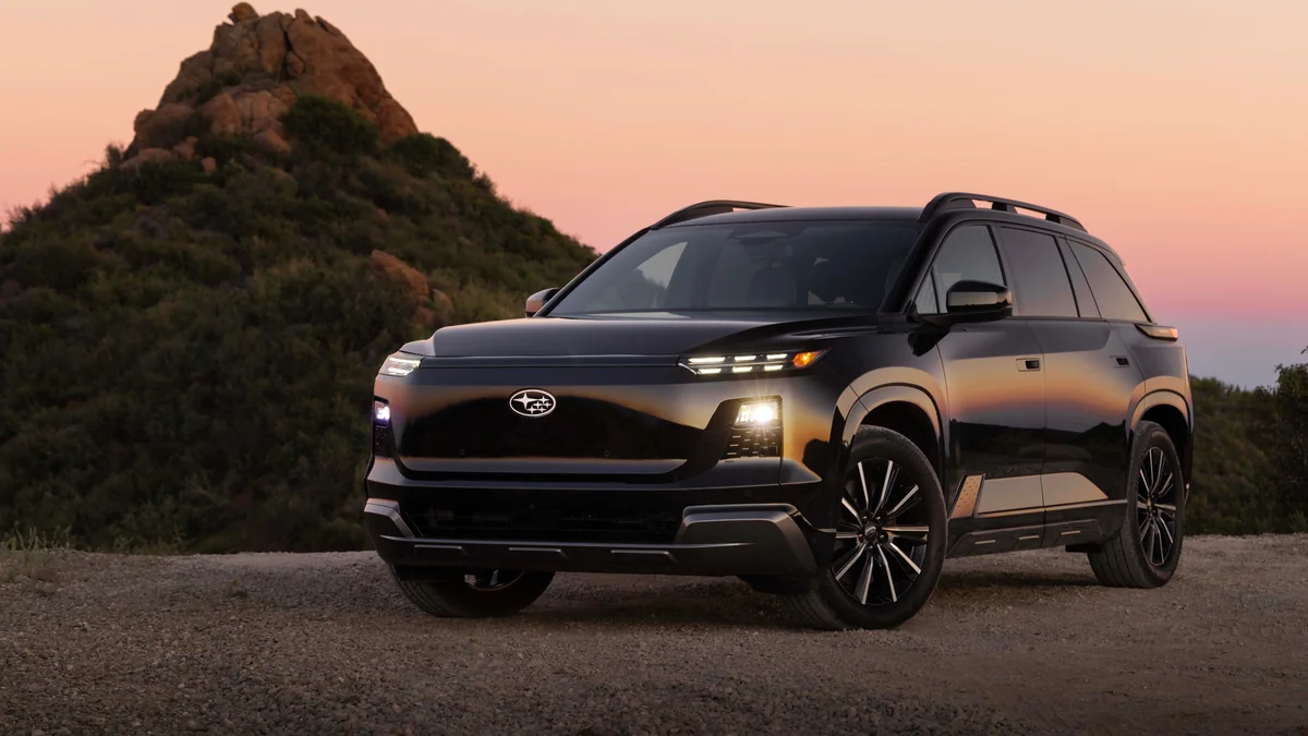 2027 Subaru Getaway electric SUV on a rugged road