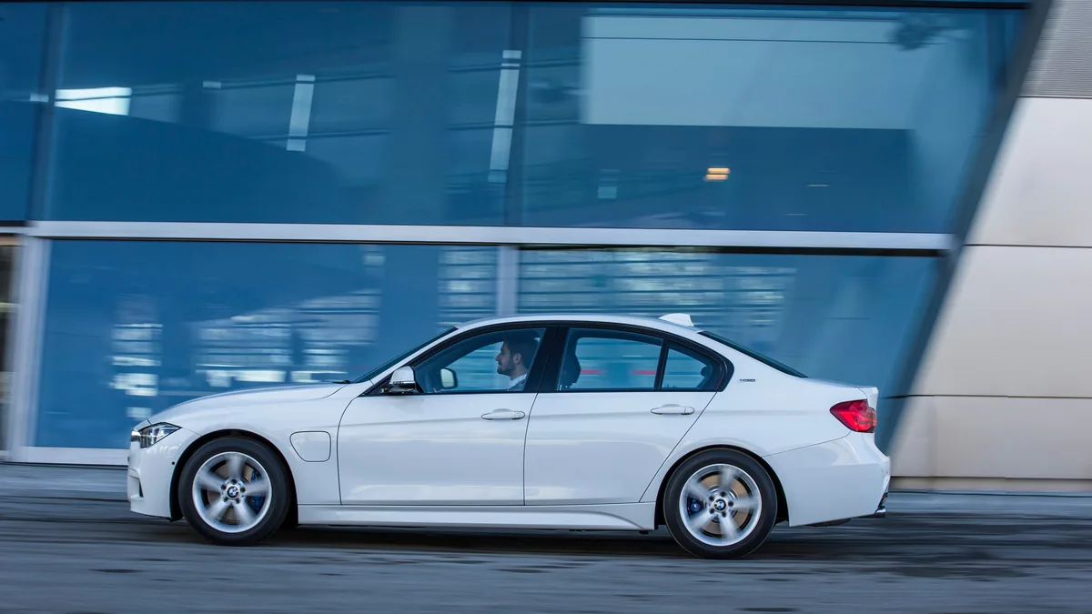 BMW plug-in hybrid parked outdoors during recall