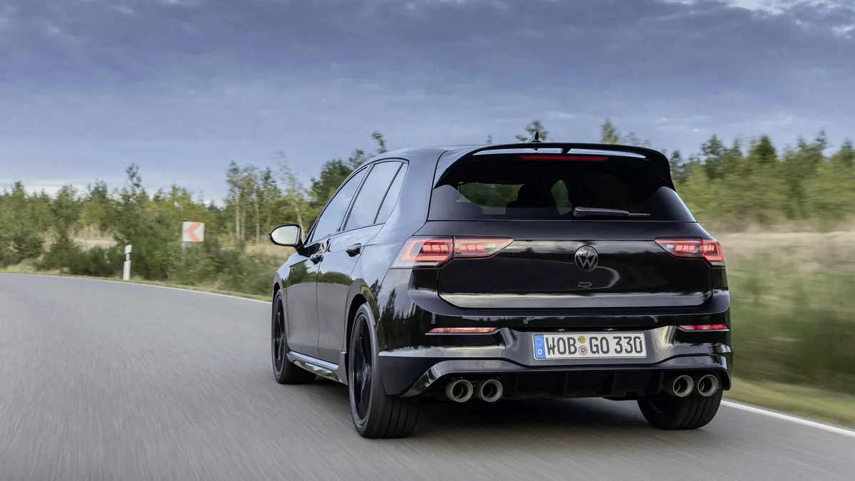 Volkswagen Golf R Black Edition rear rolling view